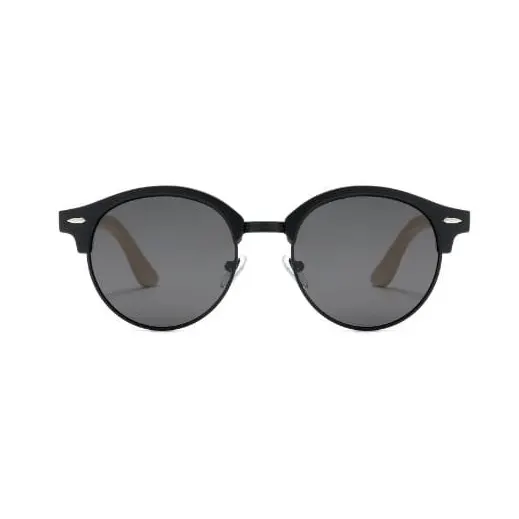 Óculos redondo com haste de bambu A20563P, modelo de frente